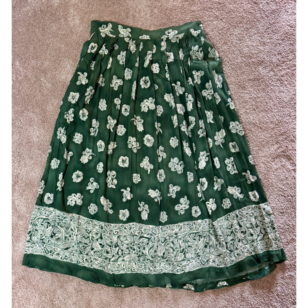 Vintage Lee David Woman Collection Green Floral Maxi Skirt Size 14/16W